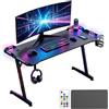 WoRaum Tavolo da gaming L07 con LED, 140 cm, scrivania per PC con superficie in carbonio, 2 strisce LED RGB (352 modalità, 10 livelli di luminosità), telaio in acciaio a forma di Z fino a 80 kg