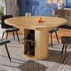 Merax Tavolo da pranzo allungabile con vano portaoggetti, 118-158 cm, rotondo, ovale, tavolo da cucina con ante scorrevoli e vano portaoggetti integrato, MDF effetto noce, per fino a 6 persone