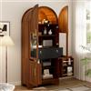 Malegewood Armadio alto con grande forma ad arco, 76 x 40 x 180 cm, vetrina, 4 ante e cassetti, frontale in vetro, noce