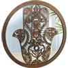 ROCKING GIFTS Specchio da Parete Rotondo con Mano di Fatima Hamsa in Metallo Anticato, Ornamento Decorativo da Parete, Immagine Decorativa Etnica da Parete, 30 cm