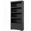 Garvee Libreria Alta 5 Ripiani con Ante e Mensole Regolabili, Design Antiscivolo per Ufficio e Soggiorno - Nero Goffrato, Maniglie Nere, L80 cm