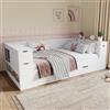 TIZZ Letto a doghe in legno, 140 x 190 cm, materasso per bambini senza materasso, bianco, multifunzionale, con cassetto, cassetti e ripiani, adatto per ragazzi