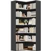 FirFurd 186,4cm Libreria Angolare a 6 Ripiani, Libreria da Parete (Nero) | Vetrina Espositiva,Librerie Salvaspazio,Scaffale Angolare,per Appartamenti Piccoli,Soggiorno,Studio e Ufficio,60x60x186,4 cm