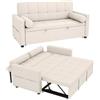 HOMCOM Divano letto 2 posti convertibile 3-in-1 trapuntato Beige | Letto a castello doppio, schienale regolabile, 2 cuscini, tasche per braccioli, tessuto in stile lino per camera da letto.