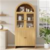 MOHUANG Credenza con soffitto ad arco, vetrina con ante in vetro, armadio chiuso con motivo a onde, armadio per soggiorno, colore naturale