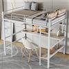 Moimhear Letto in metallo 90 x 200 cm con scrivania, alto con quattro piccoli ripiani e una grande libreria per bambini, adolescenti e adulti (bianco)
