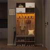 Gojyjqytupo Set appendiabiti completo da corridoio con panca, 5 ganci | 2 ante e 6 spazi aperti, colore legno naturale e bianco, 80 x 185 x 35 cm (larghezza x altezza x profondità)