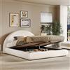 HOXINBLY Letto imbottito 160x200 cm con rete a doghe,Letto matrimoniale con ampio vano contenitore e testiera imbottita,letto idraulico funzionale Bouclé Bianco,Materasso non incluso