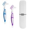 Flintronic 2 Pezzi Spazzolino Pulizia Protesi Dentarie, Impugnatura in Gomma, Spazzola per Dentiera, Doppia Testa, Spazzola di Pulizia Protesi