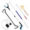 MUSLONG Set di 4 accessori per la riabilitazione del ginocchio, tra cui pinza pieghevole da 80 cm, per calze, calzascarpe, sollevatori per gambe, spugna da bagno, grattacieli, per la schiena, per il