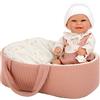 MUÑECAS ARIAS Bambola bebè vestita di rosa con navicella ELEGANCE-BABYTO 33 CM