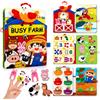 Tangdudu Busy Book Neonato, Libro Sensoriale in Feltro a Tema Fattoria con Pupazzi da Dito e Giochi con Velcro, Animali, Frutta, Verdura e Numeri, Libro Interattivo per Bambini