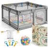Buddy Baby Parco per bambini 120 x 120 cm + tappeto + maniglie + cestino + palline - Box per bambini con rete traspirante - Parco giochi pieghevole con porta laterale (grigio marengo)