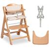 hauck Set Seggiolone Evolutivo con Ruote 6 Mesi a 90 kg, Beta+ Natural | Cuscino, vassoio, cintura 5 punti, spartigambe, barra protezione, seduta e pedana con 8 posizioni, sedia evolutiva in faggio