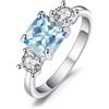 JewelryPalace Anello a Tre Pietre Argento 925 con Naturale Topazio Blu, Anelli Dorati Donna in Oro con Pietra Azzurra a Taglio Cuscino, Fedina in Oro Rosa Anelli Anniversario Set Gioielli Donna