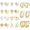 Roheafer 11 Paia Orecchini Clip Donna Ipoallergenici Placcato Oro 14K Set Orecchini a Clip Senza Buco con Creole Larghe Zirconi Nodo Fiore Falso Piercing Regalo per Donne