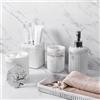 XLHOMO Set di accessori da bagno in marmo bianco in resina, 5 pezzi, dispenser di sapone per lozione, portaspazzolino, bicchiere da bagno, porta Qtip e vassoio da toeletta, organizer da bagno per