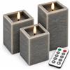 Relaxdays Candele LED a colonna, grigie | set da 3, telecomando, fiamma tremolante, timer, effetto cemento, cera vera