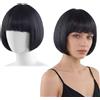 UZYXC 1 Parrucca Bob Nera - Capelli Sintetici Corti con Frangia, Resistente al Calore, Rete Traspirante, Taglia Regolabile, Ideale per Cosplay, Halloween, Carnevale e Uso Quotidiano