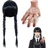 Sunshine smile Addams - Parrucca da donna, intrecciata, nera, per mercoledì gotico | Mercoledì Addams - Parrucche sintetiche lunghe per cosplay Mercoledì Addams, costume di Halloween, carnevale
