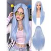 WIGNEE 26 Inch Long Straight Light Blue Wig for Women, Glueless Heat Resistant Synthetic Wig, Natural Matte Finish with Small Lace Front, Adjustable Cap for Daily Wear, Cosplay & Halloween