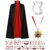 cyctravel Costume Vampiro Bambino Set da 4 Pezzi, Mantello Halloween Bambino Collo Alto Reversibile, Completo di Denti Finti, Collana, per Halloween e Costumi di Carnevale