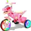NMM Triciclo Dinosauro per Bambini 2, 3, 4, 5, 6 Anni con Clacson, Cesto Portaoggetti, Musica e Luci, Regali di Compleanno e Natale Adatti a Bambini e Bambine - Rosa