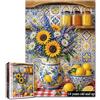 Tucocoo Puzzle da 1000 pezzi con decorazione cucina italiana, girasole, limone, per | Brocca in ceramica con margherite bianche lavanda, decorazione per la casa, 50 x 70 cm