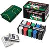 CAIXIANGYU Set Poker con 200 Fiches Numerate, 2 Mazzi di Carte, Tappetino(600 P)