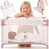 Kinderplay Lettino da viaggio pieghevole fino a 46 cm, con borsa per il trasporto e biancheria da letto, letto per bambole Baby Born e Baby Annabell, giocattolo leggero da viaggio con lati in rete