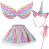BSBUY 4PZ Costume Unicorno Bambina Vestito Ali Farfalla Fata Tutu Colorato
