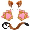TSHAOUN 4 Pezzi Finto Peloso Volpe Gatto Orecchie Cosplay Set, Costume Peluche Artiglio Orecchie Coda per Dress Up Carino Costume Party