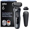 Braun Serie 6 Rasoio Elettrico Barba, 61-N1200s Grigio | Regolabarba Uomo Impermeabile, Ricaricabile, con Rifinitore di Precisione, Custodia Viaggio e Testina Sensoflex, Idea Regalo