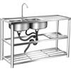 CHIMHOON Lavello da Cucina Autoportante, in Acciaio Inox, con 2 Vasche e Rubinetto a 360°, Lavandino da Esterno a 3 Livelli, Portata 100 kg, per Ristoranti, Campeggio, Esterni, 120 x 45 x 80 cm