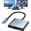 Lustrens Adattatore USB-C a Dual HDMI, risoluzione 4K a 60Hz, divisore HDMI