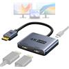 Lustrens Adattatore DisplayPort a Dual HDMI, supporto per 4K a 60Hz e 2K a 120Hz