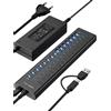 Lustrens Hub USB 3.2 con 16 porte e alimentatore da 96W, con alloggiamento in alluminio