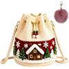Generico Christmas Crochet Bucket Crossbody Bag, 4 Styles Hand-Knitted Drawstring Shoulder Purse, Women Cute Practical Bucket Bags