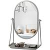 Gosider Piccolo specchio da toeletta con contenitore, argento | Specchio ovale per scrivania, specchio da trucco, girevole a 360 gradi, specchio cosmetico portatile per viaggi
