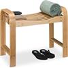 Relaxdays Sgabello da Bagno, con Maniglie, Portatile, HxLxP: 54 x 65 x 33 cm, Panchetta in Bambù Marrone Chiaro