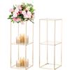 Nuptio Centrotavola Vaso Fiori Colonna con 2 Strati Pannello Acrilico, 80cm | 2 Pezzi, Finitura Oro, Geometrico Struttura in Metallo, Rettangolare Supporto per Matrimoni, Natale, Halloween, Feste
