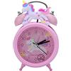 UOCAI Sveglia per bambini con unicorno, per ragazze, non ticchettio, sveglia per bambini, comodino silenzioso, classico con doppia campana con retroilluminazione (rosa)