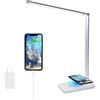 MYCUL Lampada da Scrivania LED con Ricarica Wireless, lampada da tavolo con Luce Dimmerabile,10 livelli di luminosità 5 modalità di illuminazione, con porta di ricarica USB, Lampada Touch Control Pieghevole
