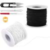VMUTGA Cordoncino Elastico per Bracciali, 1 mm x 100 m Cordoncino Elastico con Forbici e Ago, Cordoncino per DIY Tessere Collane, Bracciali, Bianco e Nero