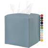 JESMINI Scatola Cubo per Fazzoletti in Pelle - con Cintura Inferiore [JESMINI, Blu Pastello Scuro] Elegante Porta Fazzoletti in Pelle per Cubo Decorativo per Piano di Toeletta del Bagno/Comodini/Scrivania da