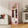 BIYFSDS Specchio rettangolare, 160 x 50 cm, grande specchio da parete con flanella rosa, da appendere o inclinare, per soggiorno, camera da letto (rosa-1, 160 x 50 cm)