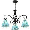HYJAUSXB Lampadario Vintage in Vetro colorato Blu, lampadario a Sospensione a Forma di Cono con 3 luci, Stile Tiffany, Lampada da Sala da Pranzo.
