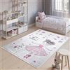 TAPISO Emma Tappeto Gioco Bambini Sala Giochi Cameretta Stanza Bambini Stampato Rosa Danzatrice Gatto Antiscivolo Lavabile in Lavatrice 140 x 200 cm
