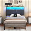 HOOBRO Letto Singolo 120 x 200 in Metallo con Struttura Letto a Doghe, Testiera Imbottita, Stazione di Ricarica (2 AC, 1 USB-A, 1 Type-C) e StrisciaLED Regolabile, Grigio e Nero EBG67CDBF01
