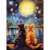 KUSTOM ART Poster Decorativo da Parete Serie Dipinti Celebri Notte Stellata Parodia con Gatti Sotto la Luna Vincent Van Gogh Stampa su Carta Patinata 40x30cm Senza Cornice